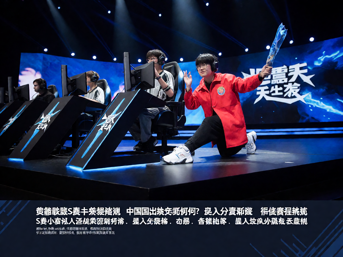 电子竞技比赛现场，选手在舞台上激烈竞技